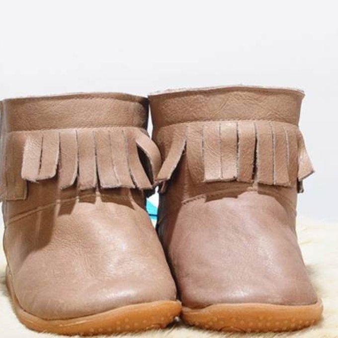 英國 shooshoos 健康無毒真皮手工童鞋/靴子_大地色流蘇靴