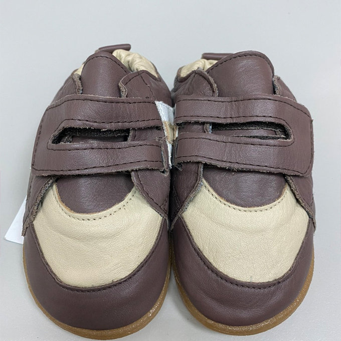 【福利品】英國 shooshoos 安全無毒真皮手工學步鞋/童鞋_棕色/米白條紋童鞋(15)