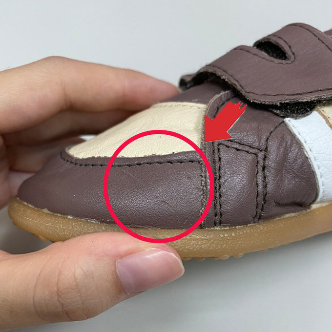 【福利品】英國 shooshoos 安全無毒真皮手工學步鞋/童鞋_棕色/米白條紋童鞋(15)