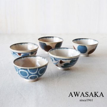 【AWASAKA粟坂】筆青釉繪深型飯碗5入組-