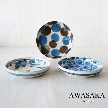 【AWASAKA粟坂】筆青釉繪料理盤3入組 -