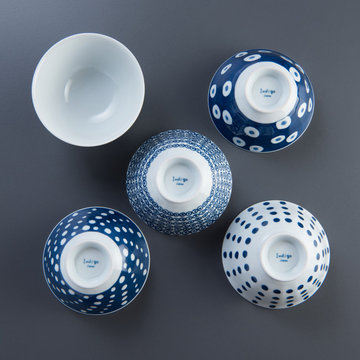 【西海陶器】波佐見燒 藍丸紋五件式輕量湯碗-
