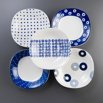 【西海陶器】藍丸紋五件式輕量沙拉盤-