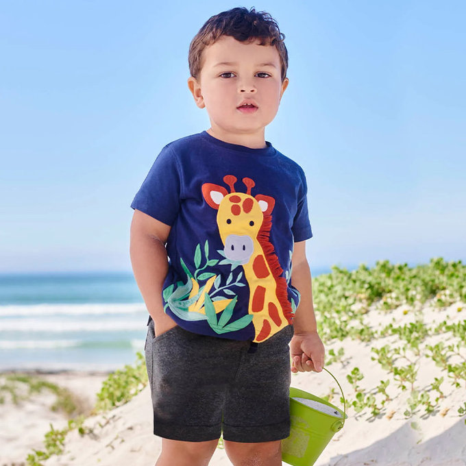 英國 JoJo Maman BeBe 超優質嬰幼兒/兒童100％純棉短袖上衣/T-shirt/動物T_長頸鹿(JJH2894)