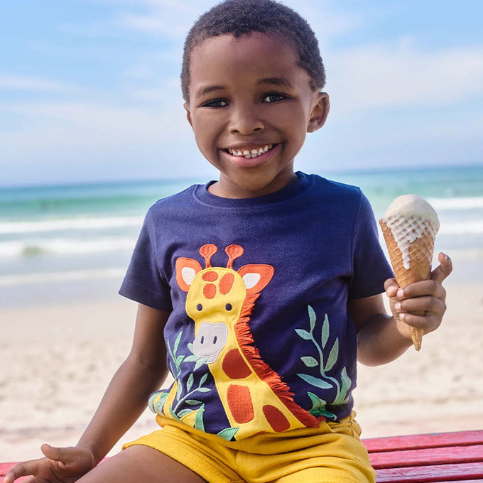 英國 JoJo Maman BeBe 超優質嬰幼兒/兒童100％純棉短袖上衣/T-shirt/動物T_長頸鹿(JJH2894)