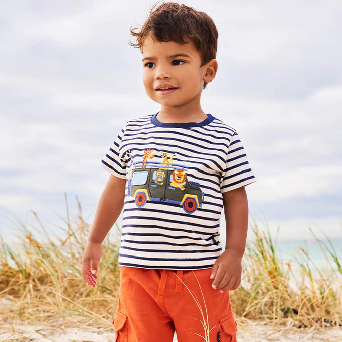 英國 JoJo Maman BeBe 超優質嬰幼兒/兒童100％純棉短袖上衣/T-shirt/動物T_動物逛街(JJH2896)