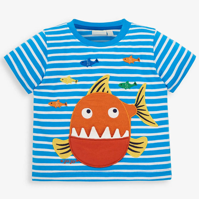 英國 JoJo Maman BeBe 超優質嬰幼兒/兒童100％純棉短袖上衣/T-shirt/動物T_大嘴魚(JJH2903)