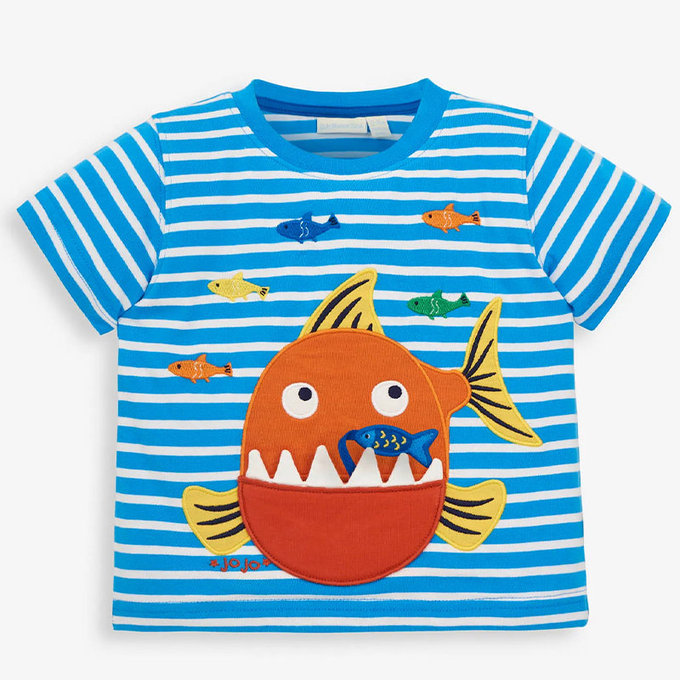 英國 JoJo Maman BeBe 超優質嬰幼兒/兒童100％純棉短袖上衣/T-shirt/動物T_大嘴魚(JJH2903)