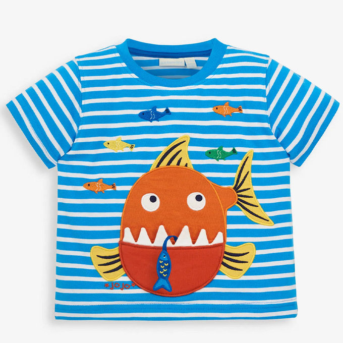 英國 JoJo Maman BeBe 超優質嬰幼兒/兒童100％純棉短袖上衣/T-shirt/動物T_大嘴魚(JJH2903)
