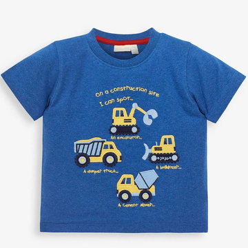 英國 JoJo Maman BeBe 超優質嬰幼兒/兒童100％純棉短袖上衣/T-shirt/交通工具T_工程車隊(JJH2914)-