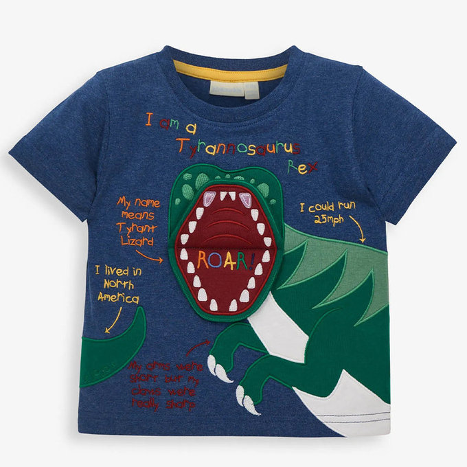 英國 JoJo Maman BeBe 超優質嬰幼兒/兒童100％純棉短袖上衣/T-shirt/動物T_霸王龍(JJH2925)