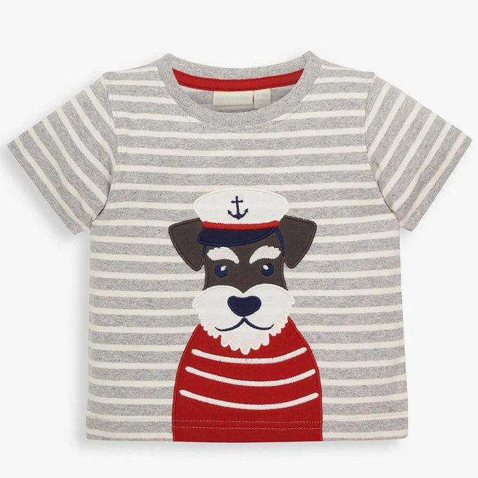 英國 JoJo Maman BeBe 超優質嬰幼兒/兒童100％純棉短袖上衣/T-shirt/動物T_海軍雪納瑞(JJH3153)