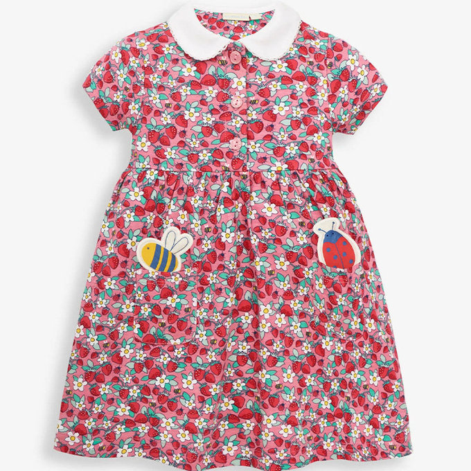 英國 JoJo Maman BeBe 超優質嬰幼兒/兒童100％純棉短袖洋裝_草莓花園(JJH2699)