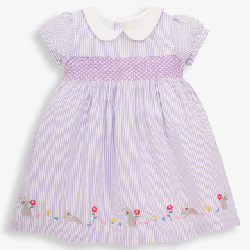 英國 JoJo Maman BeBe 超優質嬰幼兒/兒童100％純棉短袖洋裝_淺紫兔兔(JJH3074)-