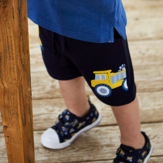 英國 JoJo Maman BeBe 超優質嬰幼兒/兒童100% 純棉綁繩短褲_工程車(JJH1520)