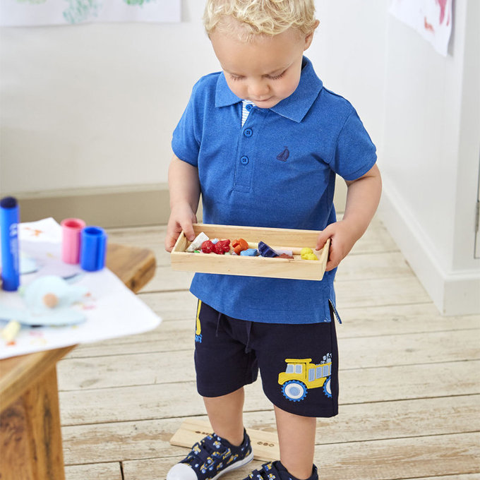 英國 JoJo Maman BeBe 超優質嬰幼兒/兒童100% 純棉綁繩短褲_工程車(JJH1520)