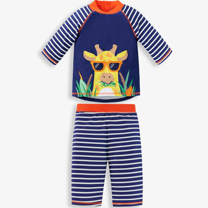 英國 JoJo Maman BeBe 嬰幼兒/兒童兩件式防曬泳裝_酷!長頸鹿(JJH2452)
