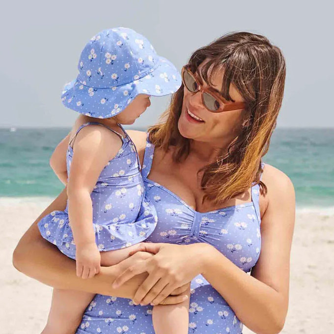 英國 JoJo Maman BeBe 嬰幼兒/兒童連身泳裝(內有尿布褲)_藍色雛菊_JJH2980