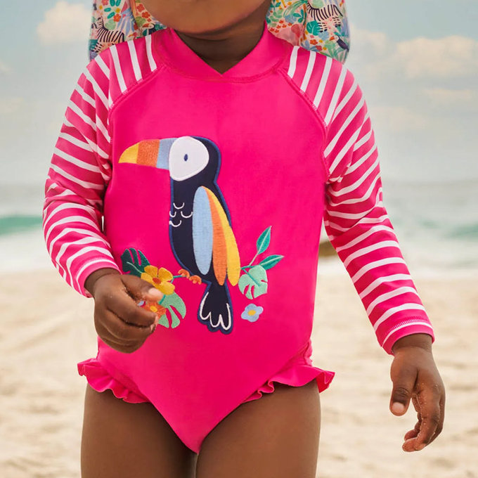 英國 JoJo Maman BeBe 嬰幼兒/兒童連身長袖泳裝_彩虹巨嘴鳥(JJH2460)