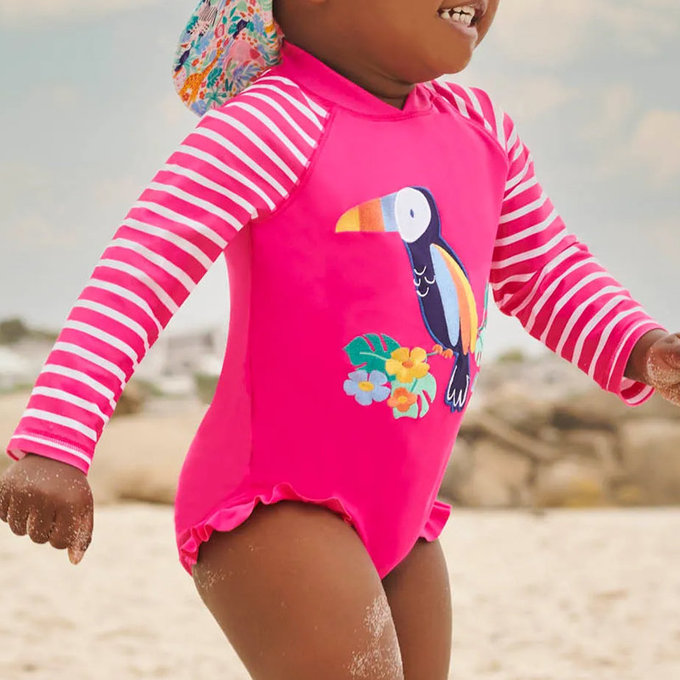英國 JoJo Maman BeBe 嬰幼兒/兒童連身長袖泳裝_彩虹巨嘴鳥(JJH2460)