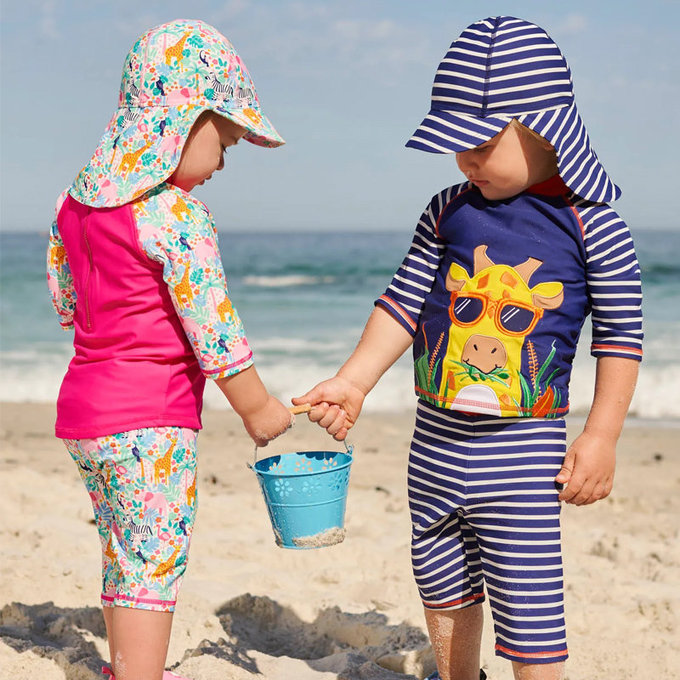 英國 JoJo Maman BeBe 嬰幼兒/兒童兩件式防曬泳裝_花園斑馬_JJH1331