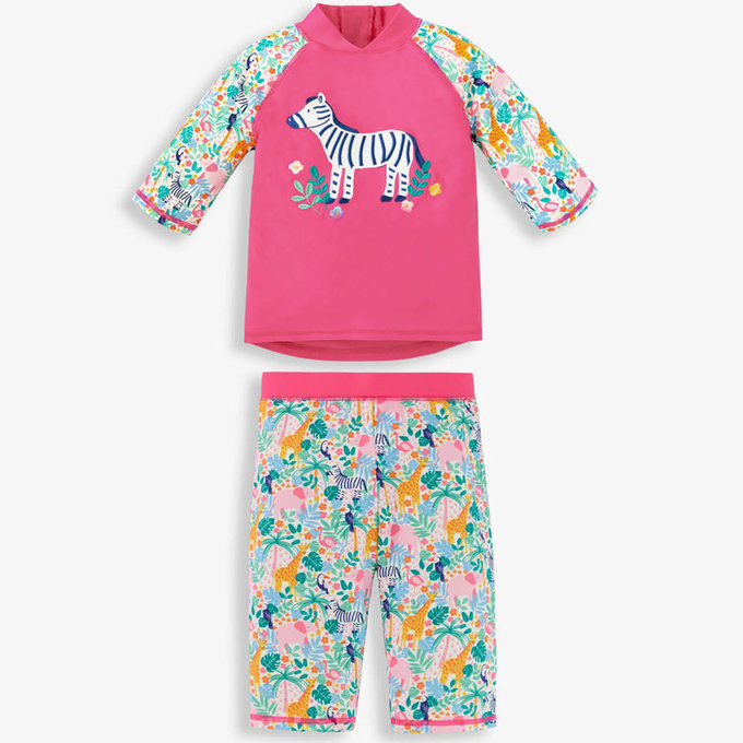 英國 JoJo Maman BeBe 嬰幼兒/兒童兩件式防曬泳裝_花園斑馬_JJH1331