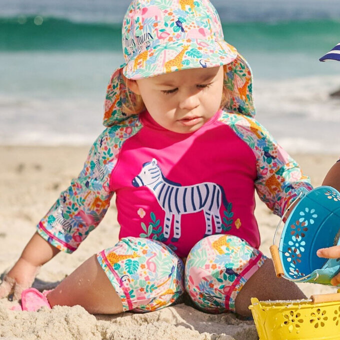 英國 JoJo Maman BeBe 嬰幼兒/兒童兩件式防曬泳裝_花園斑馬_JJH1331