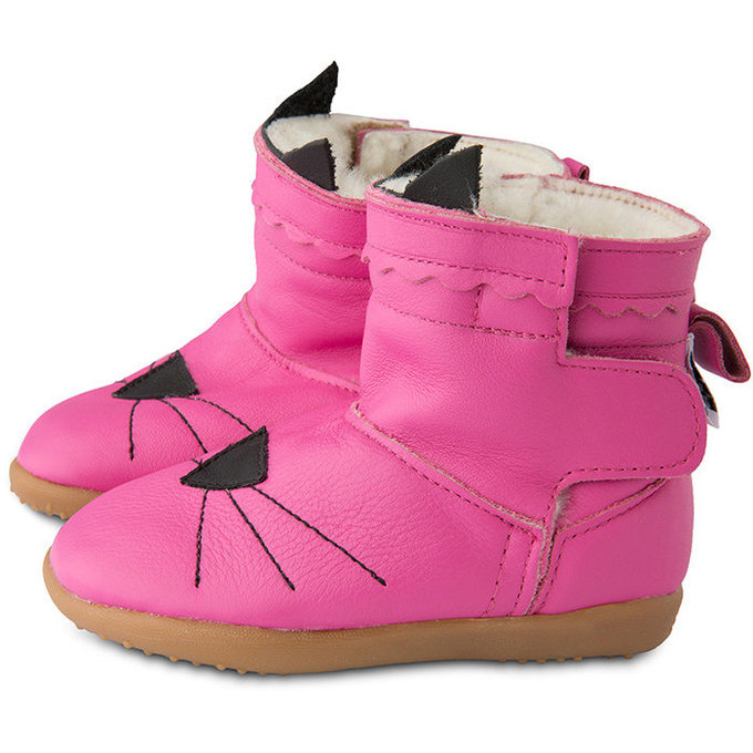 英國 shooshoos 健康無毒真皮手工童鞋/靴子_ 桃紅貓咪_102767