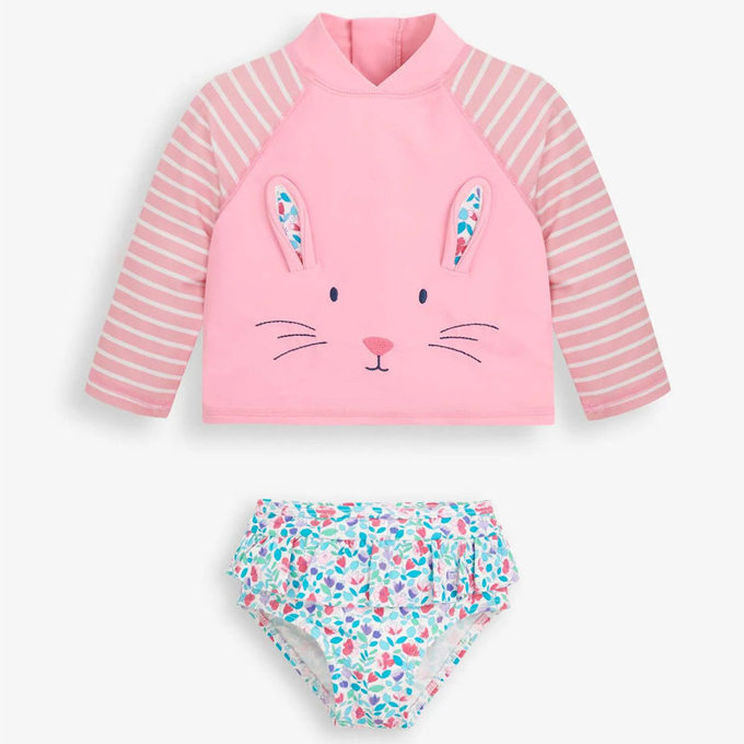 英國 JoJo Maman BeBe 嬰幼兒/兒童兩件式防曬泳裝_甜心兔兔(JJH2459)