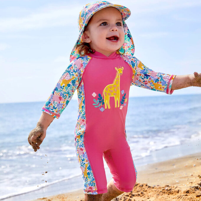 英國 JoJo Maman BeBe 嬰幼兒/兒童連身式防曬泳裝_甜美長頸鹿(JJH1330)