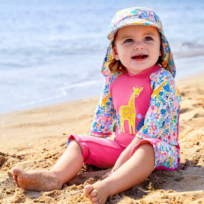 英國 JoJo Maman BeBe 嬰幼兒/兒童連身式防曬泳裝_甜美長頸鹿(JJH1330)