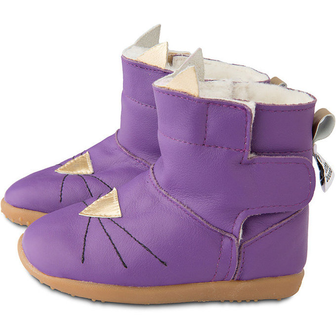 英國 shooshoos 健康無毒真皮手工童鞋/靴子_紫色貓咪_ 102768