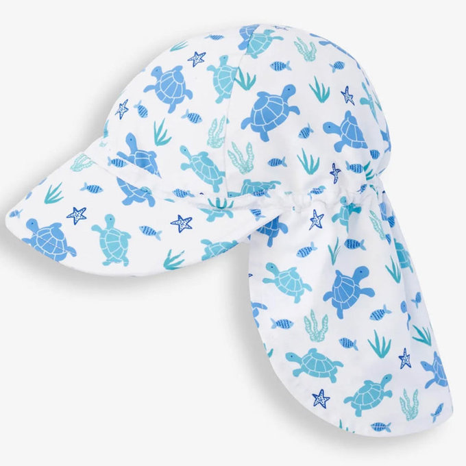 英國 JoJo Maman BeBe 嬰幼兒/兒童UPF50+防曬護頸遮陽帽_海龜世界(JJH2465)