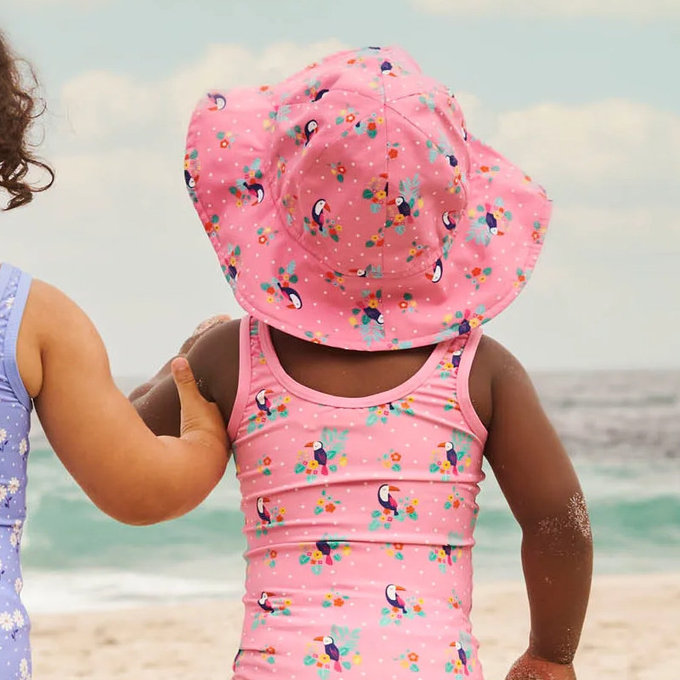 英國 JoJo Maman BeBe 嬰幼兒/兒童泳裝戲水UPF50+綁帶遮陽帽_彩虹樂園2 (JJH1321)