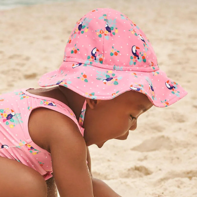 英國 JoJo Maman BeBe 嬰幼兒/兒童泳裝戲水UPF50+綁帶遮陽帽_彩虹樂園2 (JJH1321)