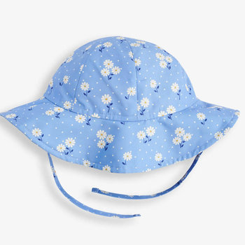 英國 JoJo Maman BeBe 嬰幼兒/兒童泳裝戲水UPF50+綁帶遮陽帽_藍色雛菊(JJH3095)-