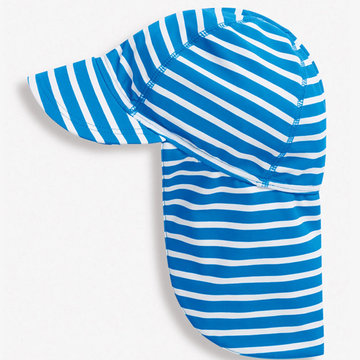 英國 JoJo Maman BeBe 嬰幼兒/兒童泳裝戲水UPF50+防曬護頸遮陽帽_水藍條紋_(JJH3162)-