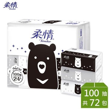 柔情抽取式衛生紙100抽x24包x3袋-熊熊經典款-衛生紙,安心保證,不含螢光劑,不染色