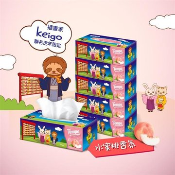 Tempo x Keigo限定版 3層盒裝面紙-甜心桃(86抽x18盒/箱)-衛生紙,安心保證,不含螢光劑,不染色
