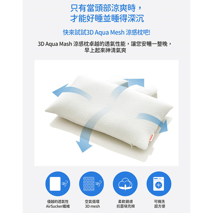 [正韓Hello HiZoo] 3D Aqua Mesh涼感兔耳造型抗菌防蟎雙面枕/涼感枕/護脊/護頸枕-HH005
