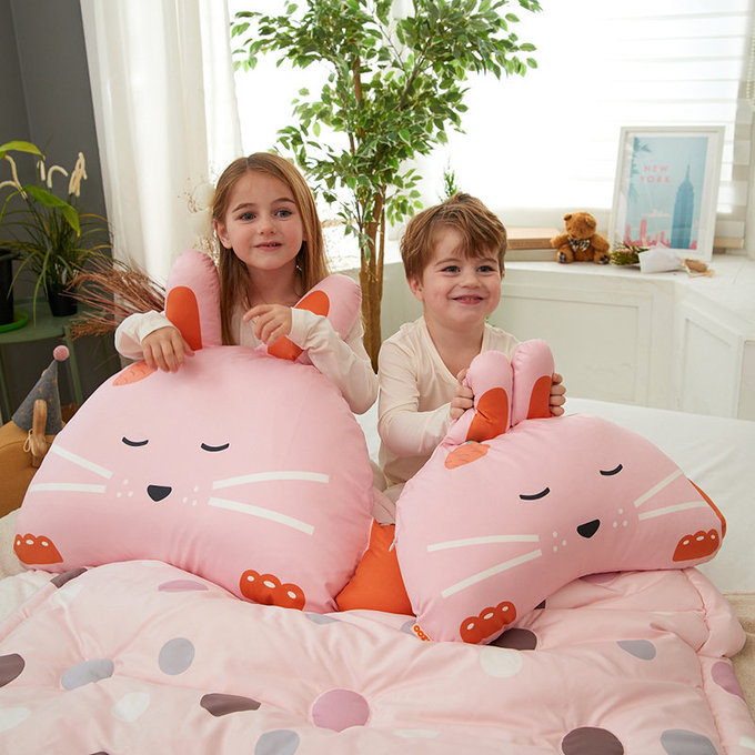 [正韓Hello HiZoo] 純手工製動物夥伴防蟎抗菌兒童枕/透氣枕/護脊/護頸枕(小款)粉紅兔-HH007