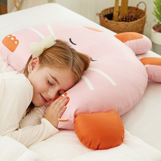 [正韓Hello HiZoo] 純手工製動物夥伴防蟎抗菌兒童枕/透氣枕/護脊/護頸枕(大款)粉紅兔-HH013