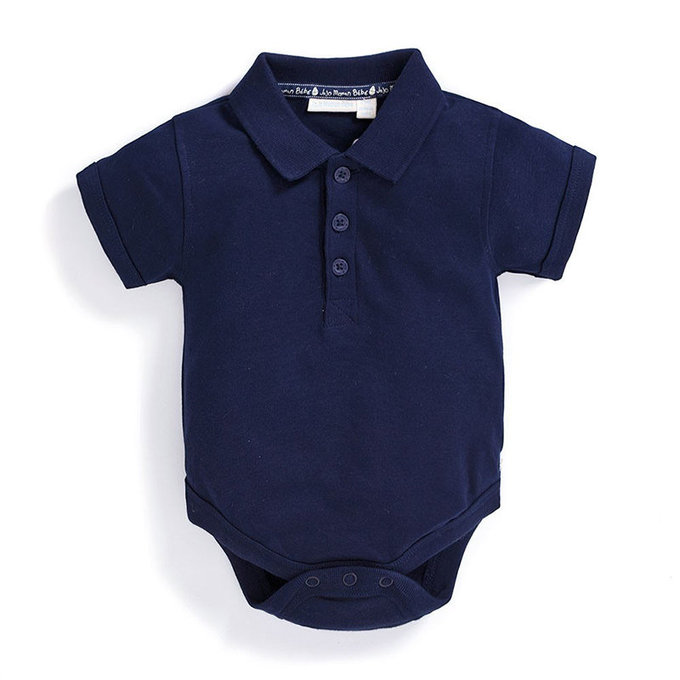 英國 JoJo Maman BeBe 超優質嬰幼兒100％純棉短袖素面包屁衣_海軍藍(JJ-B2822-N)