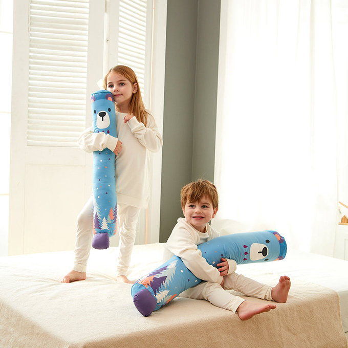 [正韓Hello HiZoo] 純手工製多功能防蟎抗菌兒童長條抱枕/靠枕/睡眠輔助枕/側睡抱枕(小款)守護熊-HH021