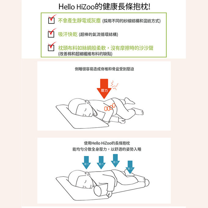 [正韓Hello HiZoo] 純手工製多功能防蟎抗菌兒童長條抱枕/靠枕/睡眠輔助枕/側睡抱枕(大款)守護熊-HH025