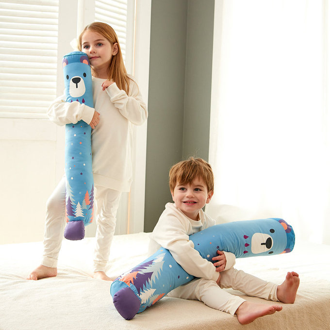 [正韓Hello HiZoo] 純手工製多功能防蟎抗菌兒童長條抱枕/靠枕/睡眠輔助枕/側睡抱枕(大款)守護熊-HH025