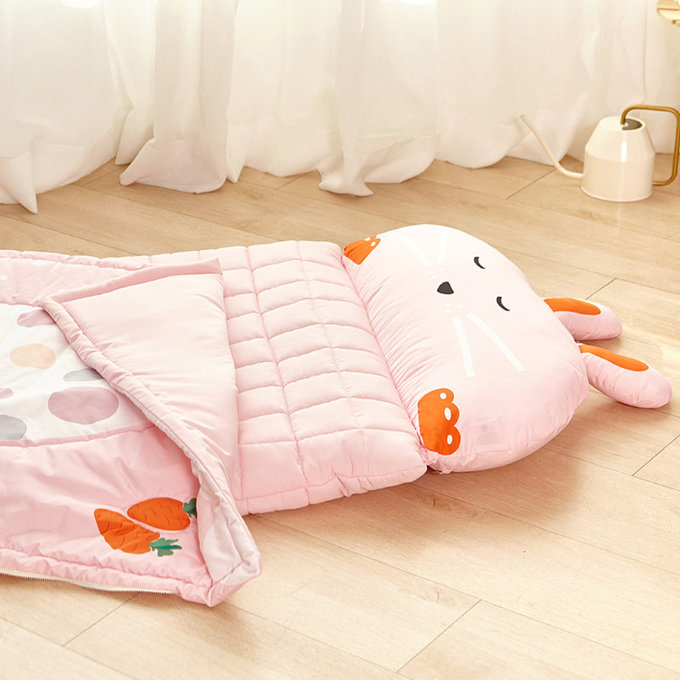 [正韓Hello HiZoo] 純手工製莫代爾防蟎抗菌動物兒童睡袋(枕頭+睡墊+被子+收納袋)粉紅兔-HH036