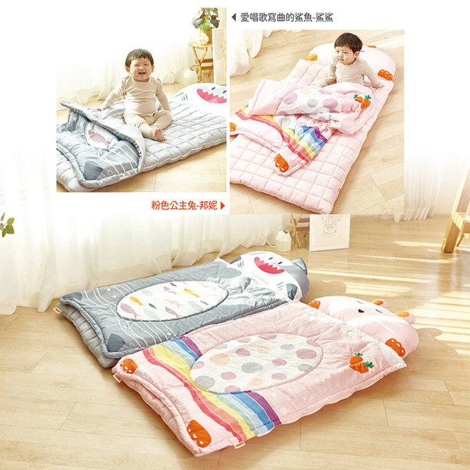 [正韓Hello HiZoo] 純手工製莫代爾防蟎抗菌動物兒童睡袋(枕頭+睡墊+被子+收納袋)-天王鯊-HH037