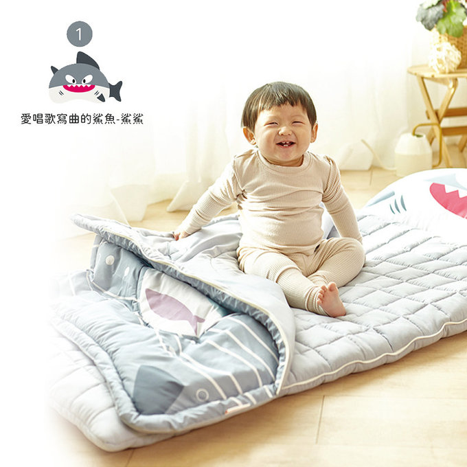 [正韓Hello HiZoo] 純手工製莫代爾防蟎抗菌動物兒童睡袋(枕頭+睡墊+被子+收納袋)-天王鯊-HH037