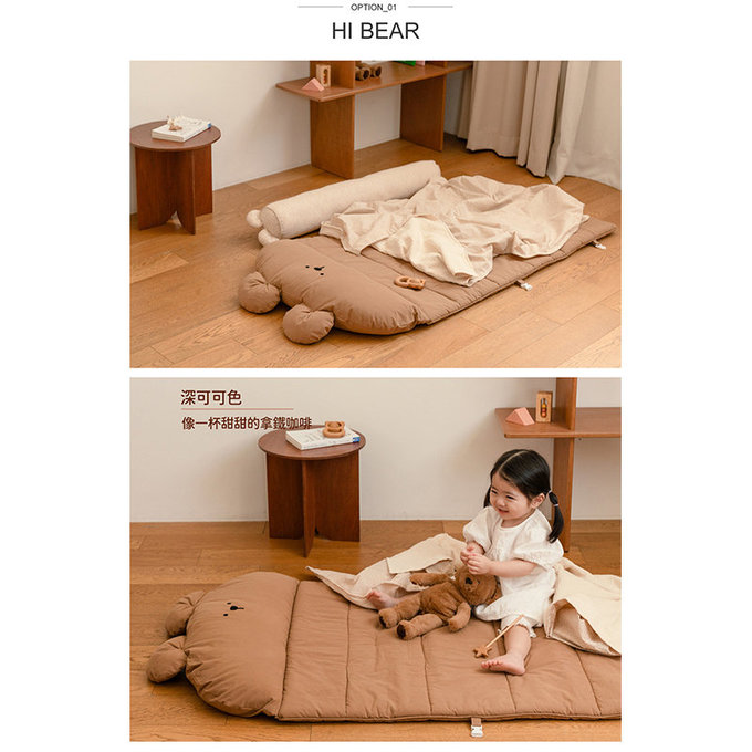 正韓Hello HiZoo_純手工製純棉柔感便攜式動物兒童睡袋(枕頭+睡墊+被子)-Hi Bear 熊熊-HH039